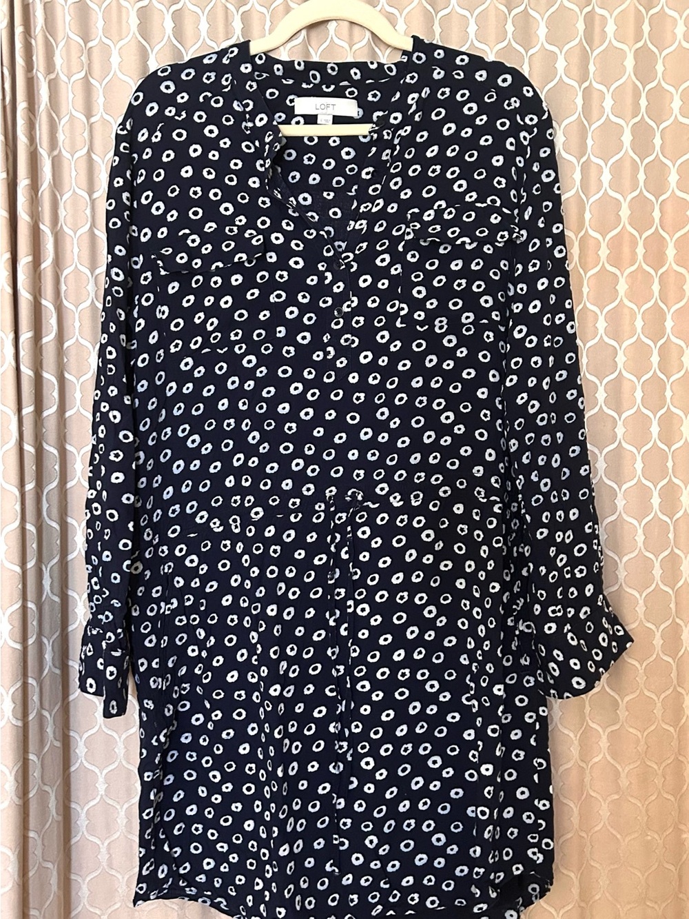 LOFT Navy Dress with White Dot Pattern